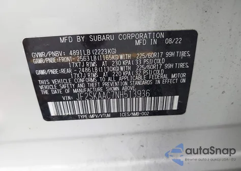 2022 Subaru Forester from USA, damaged, VIN JF2SKAAC7NH513936
